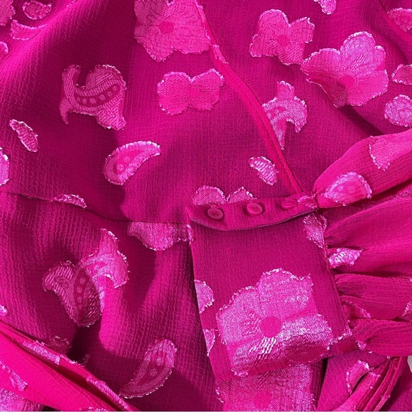 Halogen Pink Floral Metalic Thread Ruffle Blouse With Belt Sash S - Picture 5 of 8